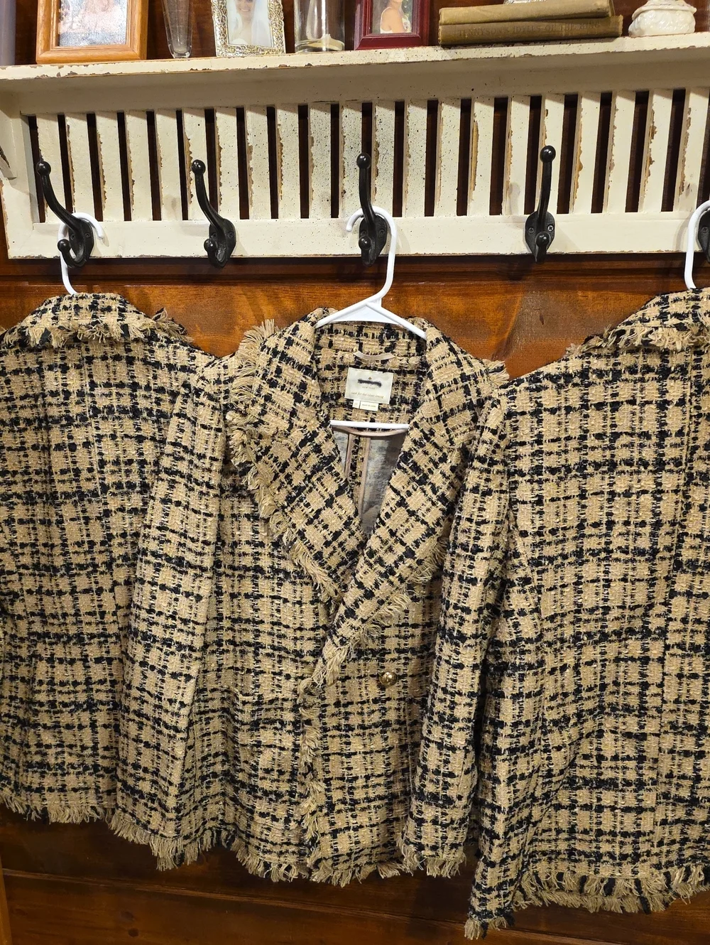 New! Kate Spade Beige and Navy Frayed Plaid Tweed Blazer